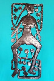 Woman among Flowers - Haitian Metal Sculpture by Gabriel Bien-Aime
