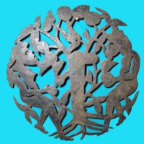 Adam and Eve beneath the Apple Tree - Haitian Metal Sculpture by Bruno