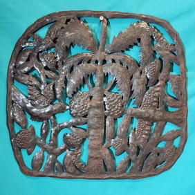 Palm Tree Surrounded by Birds - Haitian Metal Sculpture by Diejceou