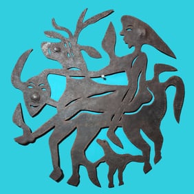 Man Riding Goat - Haitian Metal Sculpture by Antoine Doreston