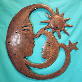 Sun and the Moon & Stars - Haitian Metal Sculpture by Jonas