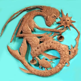 Mermaid with Sun and Turtle - Haitian Metal Sculpture by Jonas