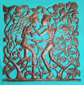 Kissing Among the Flowers - Haitian Metal Sculpture by Jean Sylvestre