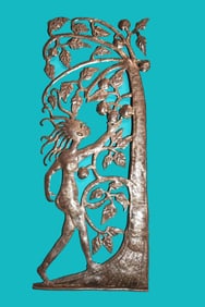 Reaching For the Forbidden Fruit - Haitian Metal Sculpture by Jean Sylvestre