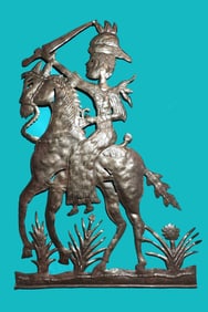 Man on Horse with Sword - Haitian Metal Sculpture by Jean Sylvestre