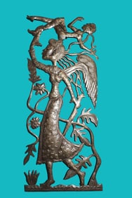 Angel with Person on Head - Haitian Metal Sculpture by Jean Sylvestre