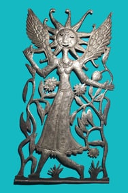Angel With Sunny Face - Haitian Metal Sculpture by Jean Sylvestre