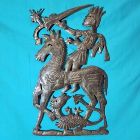 Solider on a Horse - Haitian Metal Sculpture by Jean Sylvestre