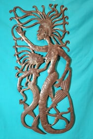 Mother Nursing Baby - Haitian Metal Sculpture by Jean Sylvestre