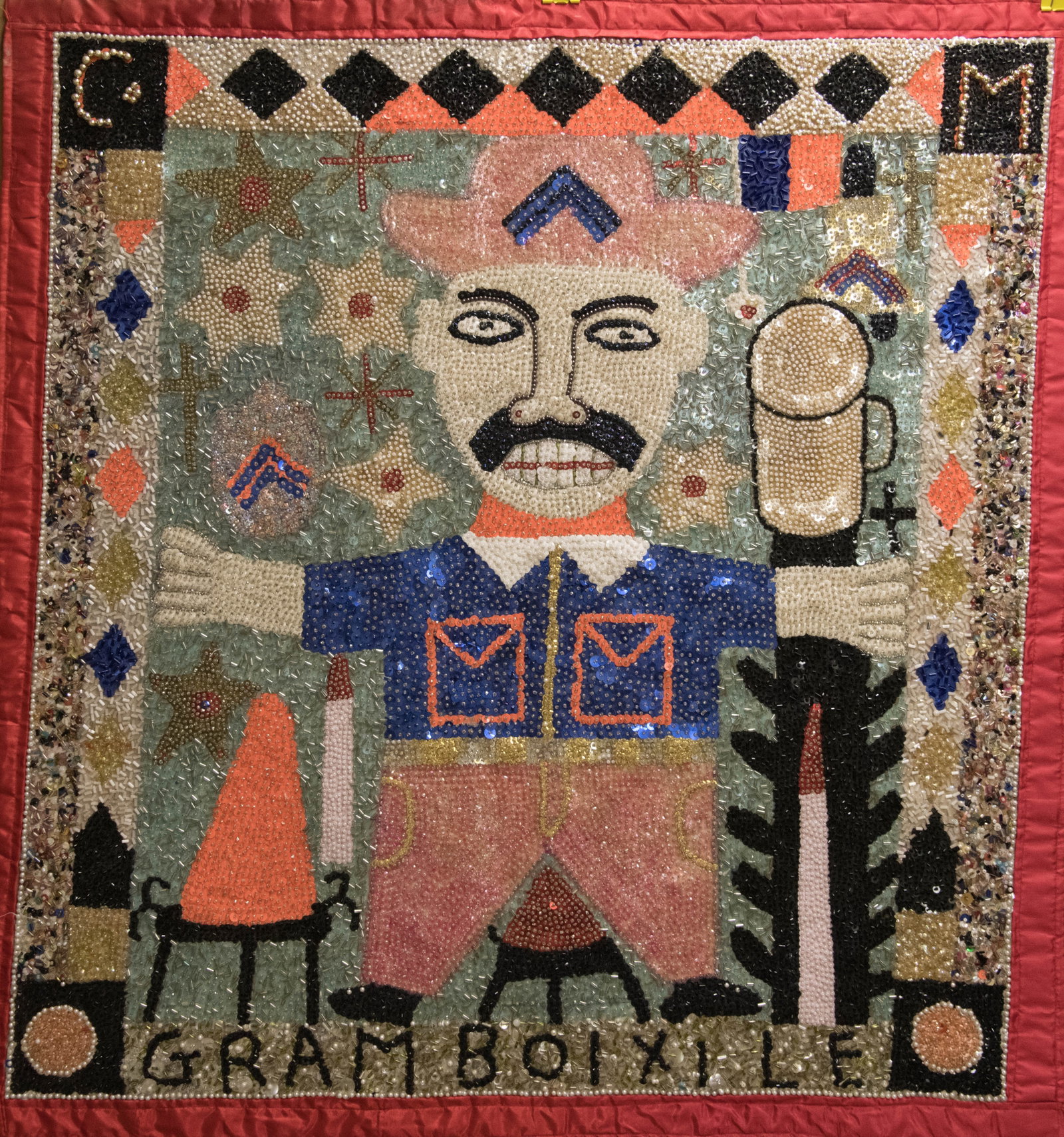 Gram Boi Xile - Haitian Drapo by Unknown Artist: Handmade Beaded Spirit Flag
