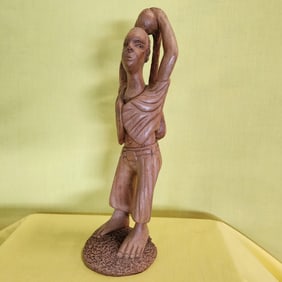 Man with Hands Over Head - Haitian Wood Carving by Joseph Nacius