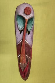 Colorful Mask with Tree and Sun - Haitian Wood Carving by R.D.
