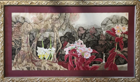 Pink and Red Costus - Chinese Watercolor by Yitao Liu