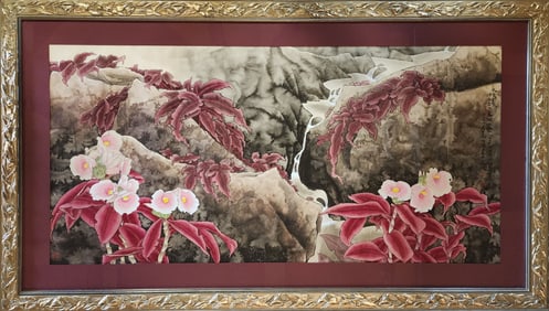 Red Costus with Pink Flowers - Chinese Watercolor by Yitao Liu