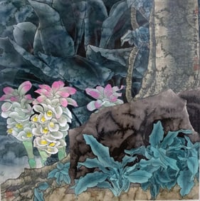 Pink and White Curcuma - Chinese Watercolor by Yitao Liu