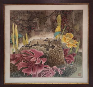 Etlingera and Philodendron - Chinese Watercolor by Yitao Liu