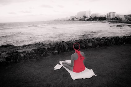 Meditation by the Sea Red Top - Metal Print by Glenn Stokes