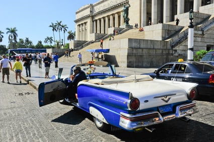 Ford Fairlane in front of Capitolio in Havana Cuba - Metal Print by Glenn Stokes