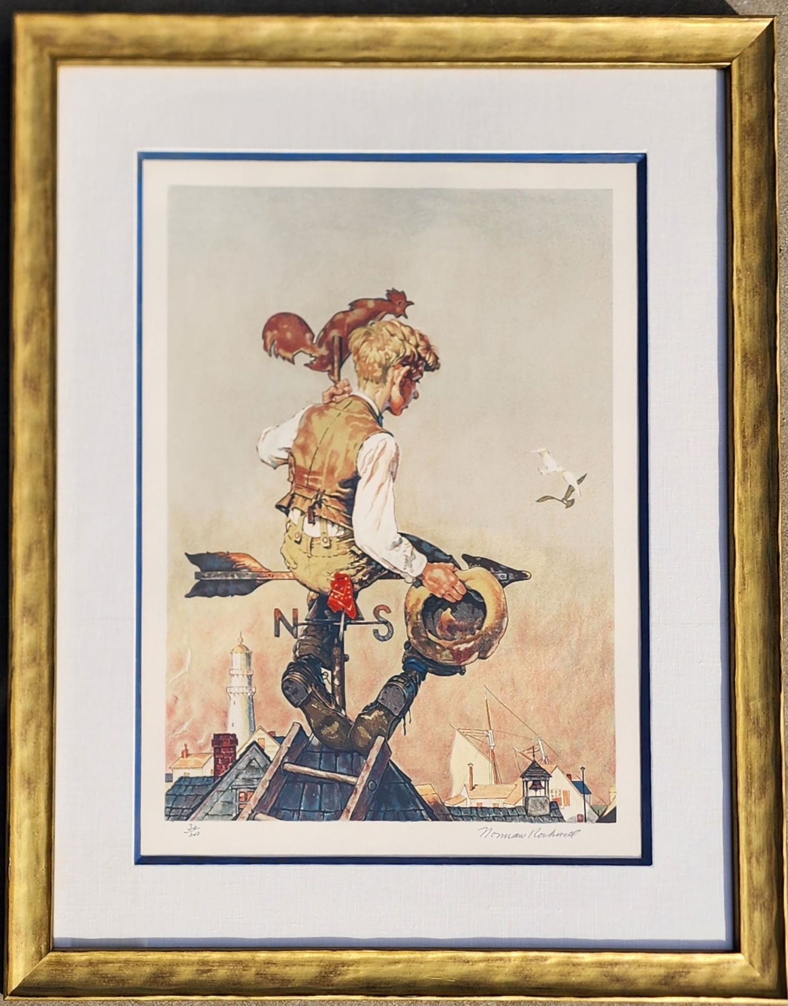 Norman Rockwell "Under Sail": This beautiful lithograph was done in 1981 by American Master Artist Norman Rockwell titled " Under Sail," The sheet measures 25.25" x 18.75" printed in eleven colors. The artwork is signed and annota