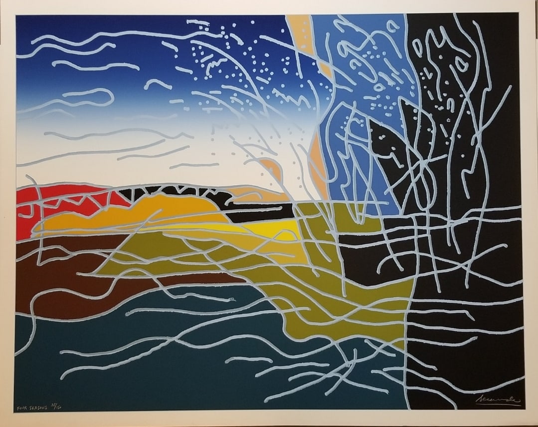 Arthur Secunda (b.1927). Titled Four Seasons: This wonderful original serigraph is by American artist, Arthur Secunda (b.1927). Titled Four Seasons, and done in 1989, it is hand-signed by the Artist and numbered from a limited edition of 150. Thi