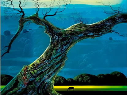 Towering Oak by Eyvind Earle: Behold the timeless elegance of Towering Oak, an original serigraph by the legendary Eyvind Earle, renowned for his vibrant, dreamlike landscapes and masterful modernist style. Hand-signed and