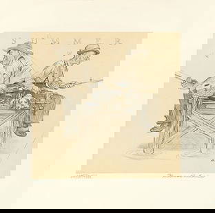 Norman Rockwell: "Summer" from the Four Seasons Suite: For sale is a captivating original lithograph, Summer from Norman Rockwell’s cherished Four Seasons Suite, embodying the artist’s iconic warmth and nostalgic portrayal of American life. This rare