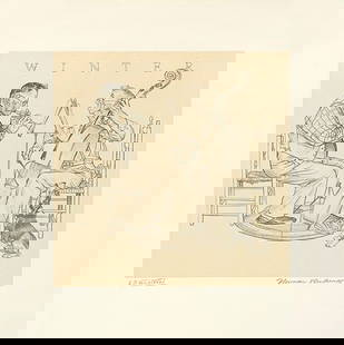 Norman Rockwell: "Winter" from the Four Seasons Suite: For sale is a captivating original lithograph, Winter from Norman Rockwell’s cherished Four Seasons Suite, embodying the artist’s iconic warmth and nostalgic portrayal of American life. This rare