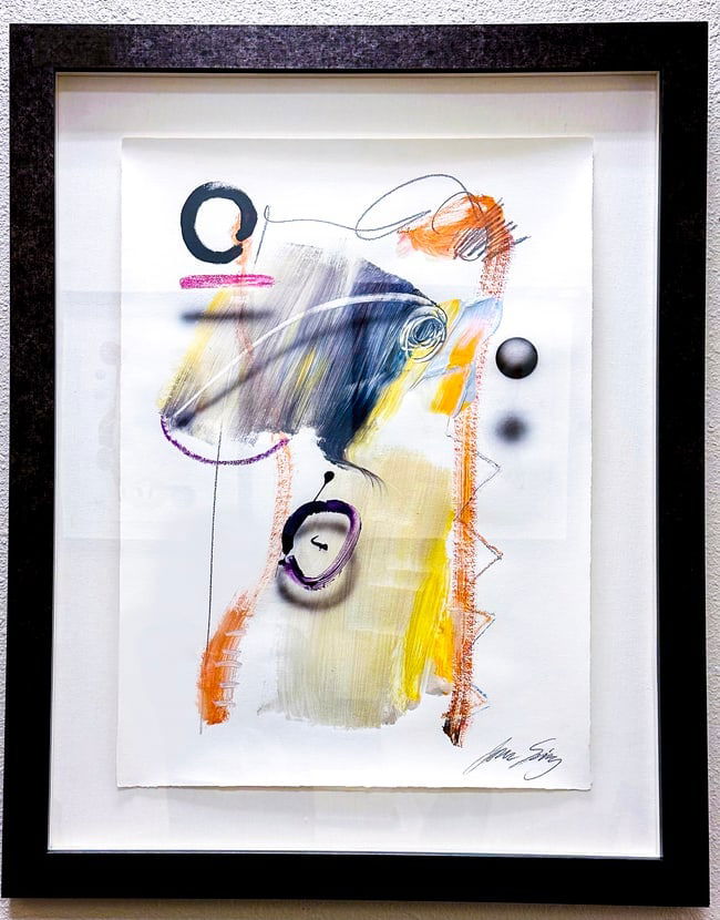 Untitled 5 by Juan Sanchez Juarez: Untitled 3 by Juan Sanchez Juarezis a Framed Original Abstract Painting on Paper hand signed in pencil by Juan Sanchez Juarez. Juan Sanchez Juarez was born in Mexico and is the great grandson of Benit