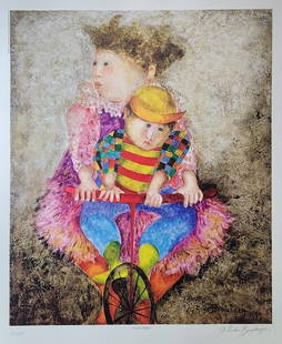 limited edition lithograph by Graciela Rodo Boulanger: This beautiful limited edition lithograph by Graciela Rodo Boulanger features a charming scene of children playing. The artist's signature is prominently displayed in the print, and it is numbered out