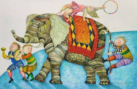 "Parade" by Graciela Rodo Boulanger: This is an original lithograph entitled "Parade" by Graciela Rodo Boulanger. The artist has hand signed and numbered the piece from the very limited edition of 100 (97/100). The image dimensions are 1
