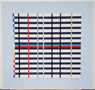 Yaacov Agam. "Homage du Mondrian: This fantastic original serigraph is by Optic Art Master Artist Yaacov Agam. The piece is titled "Homage du Mondrian/Tribute to Mondrian - Light Blue" and it is hand signed and numbered in pencil from
