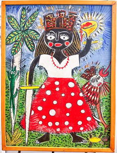 Original Oil Cuban Art by Luis Rosaenz: Original Oil Cuban Art by Luis Rosaenzis Oil on Canvas from the R.C. Brictson Haitian Art Museum Collection. The art has been exhibited at the San Diego Museum of Man as well as other venues and have