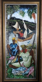Original Haitian Painting -The Catch- A very unique Gesner Abelard