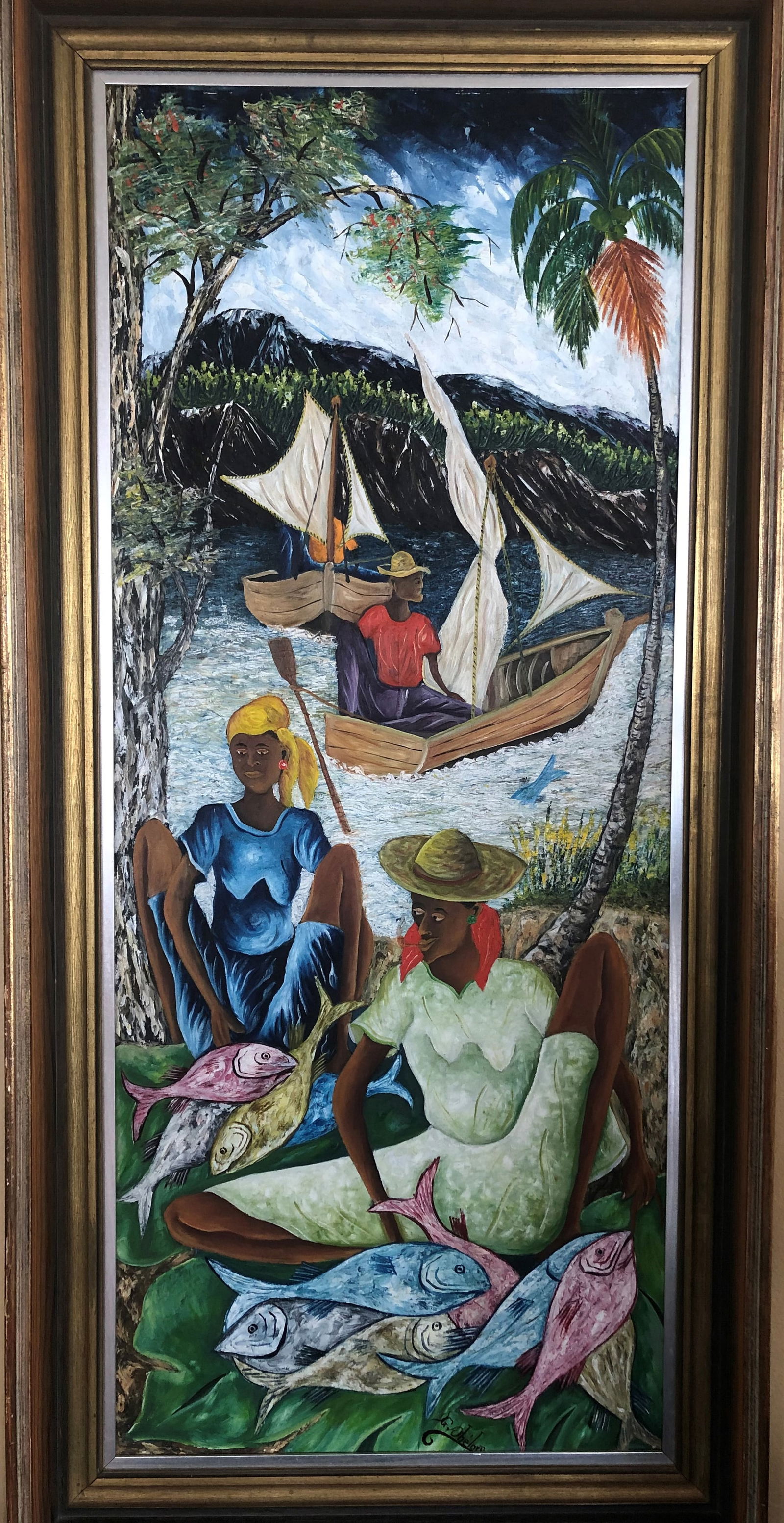 Original Haitian Painting -The Catch- A very unique Gesner Abelard