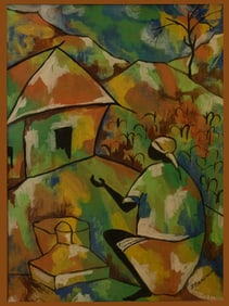 Original Haitian Painting -House on the Hill   by Paul Beauvoir