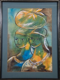 Original Haitian Painting -Two Women   by Paul Beauvoir