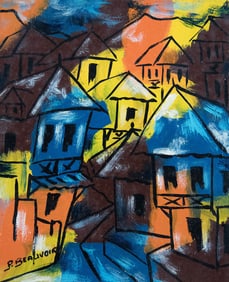Original Haitian Painting -Shadowed Houses   by Paul Beauvoir