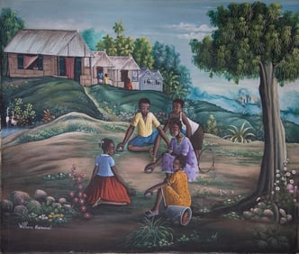 Original Haitian Painting -Children Playing   by Wilhem Berrouet