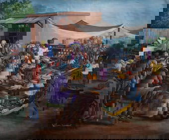 Original Haitian Painting -Market Life   by Wilhem Berrouet