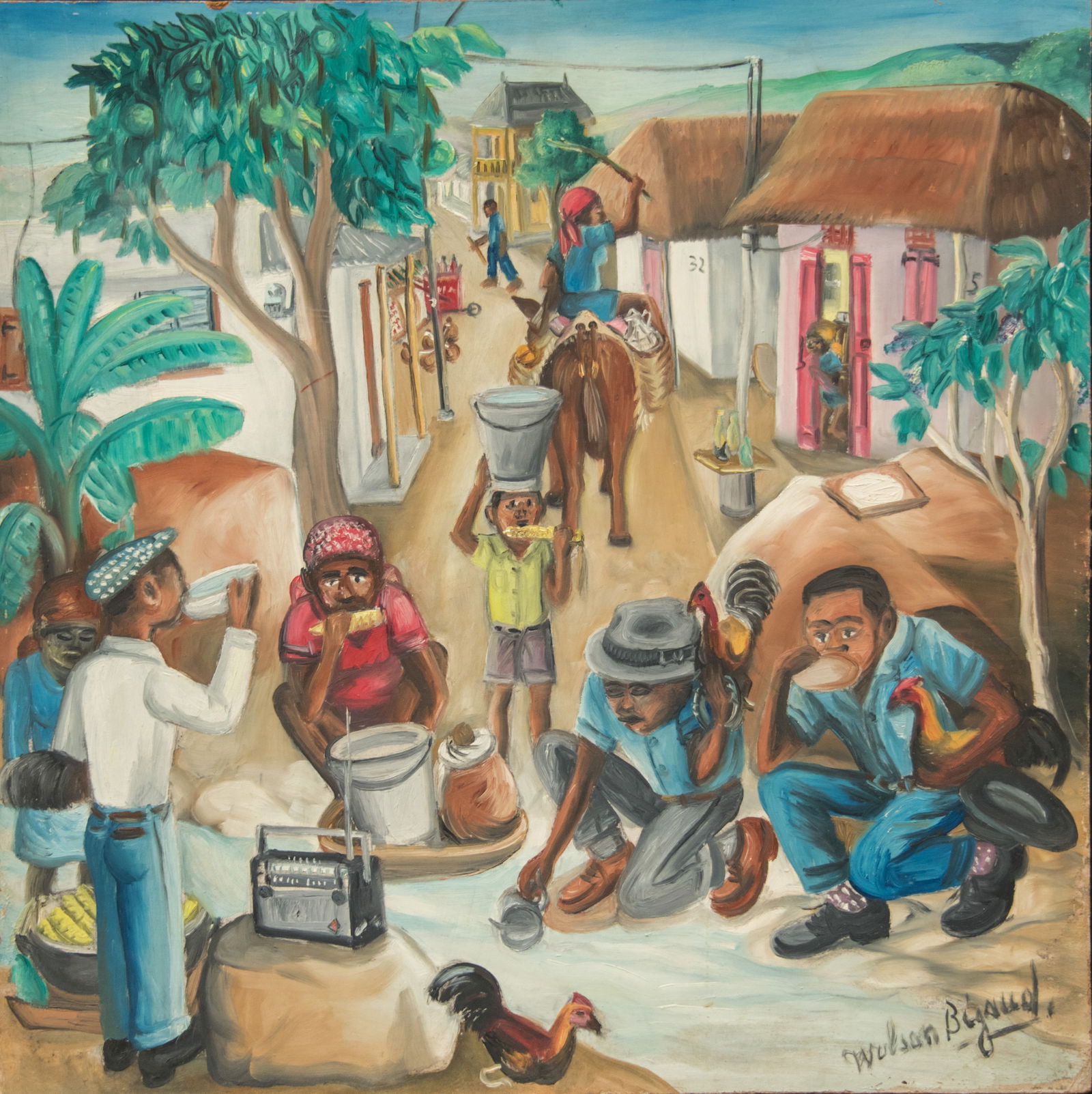 Original Haitian Painting -Cock Fight   by Wilson Bigaud (1 of 1)