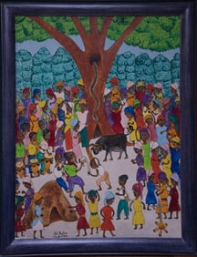 Original Haitian Painting -Snake Emerging from Tree of Life   by Seymour Etienne Bottex