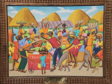 Original Haitian Painting -Street Scene of Vendors and Purchasers   by Jean Baptiste Bottex