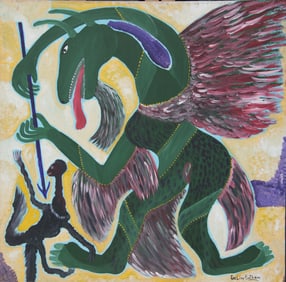 Original Haitian Painting -Green Winged Dragon   by Gelin Buteau