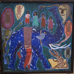 Original Haitian Painting -Blue Elephant   by Gelin Buteau