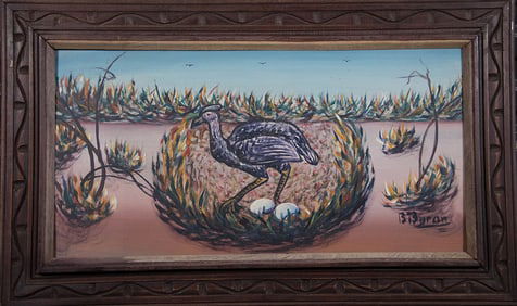 Original Haitian Painting -Bird in a Nest With Two Eggs   by Bourmond Byron