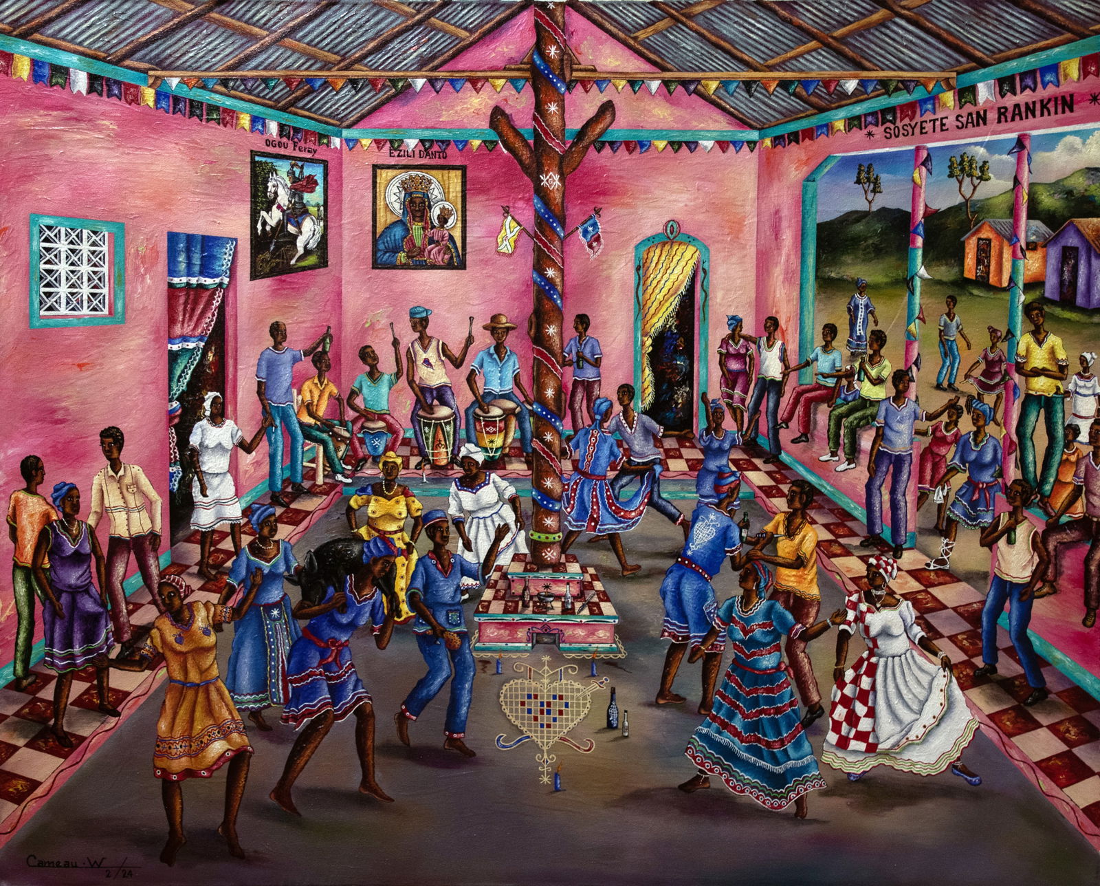 Original Haitian Painting -Dancing Celebration by Widson Cameau (1 of 1)