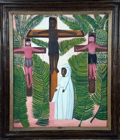 Original Haitian Painting -Visiting Three Crucifixes   by Ermistral Charles (Thialy)