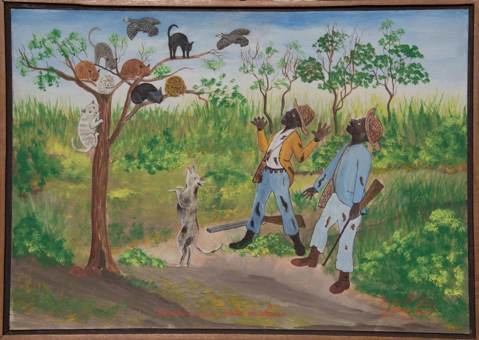 Original Haitian Painting -Cats in a Tree by Jacques Richard Chery: Original Haitian Painting -Cats in a Tree by Jacques Richard Chery