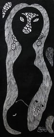 Original Haitian Painting -Black and White Figures   by Frantz Dorelus