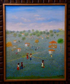 Original Haitian Painting -Villagers in the Fields   by Emmanuel Dostaly